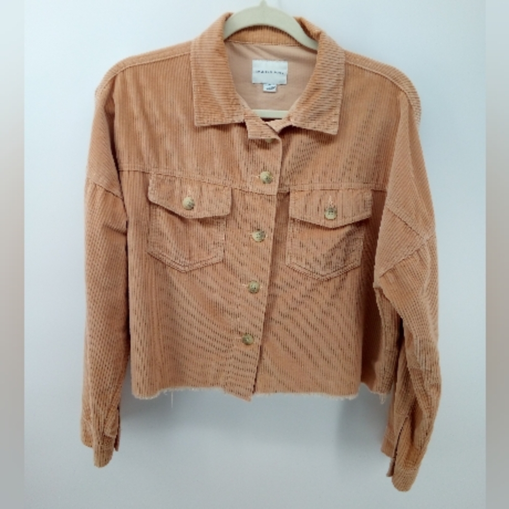 American Eagle Peach Pink Corduroy Raw Hem Crop Cropped Jacket Shacket XS 2019